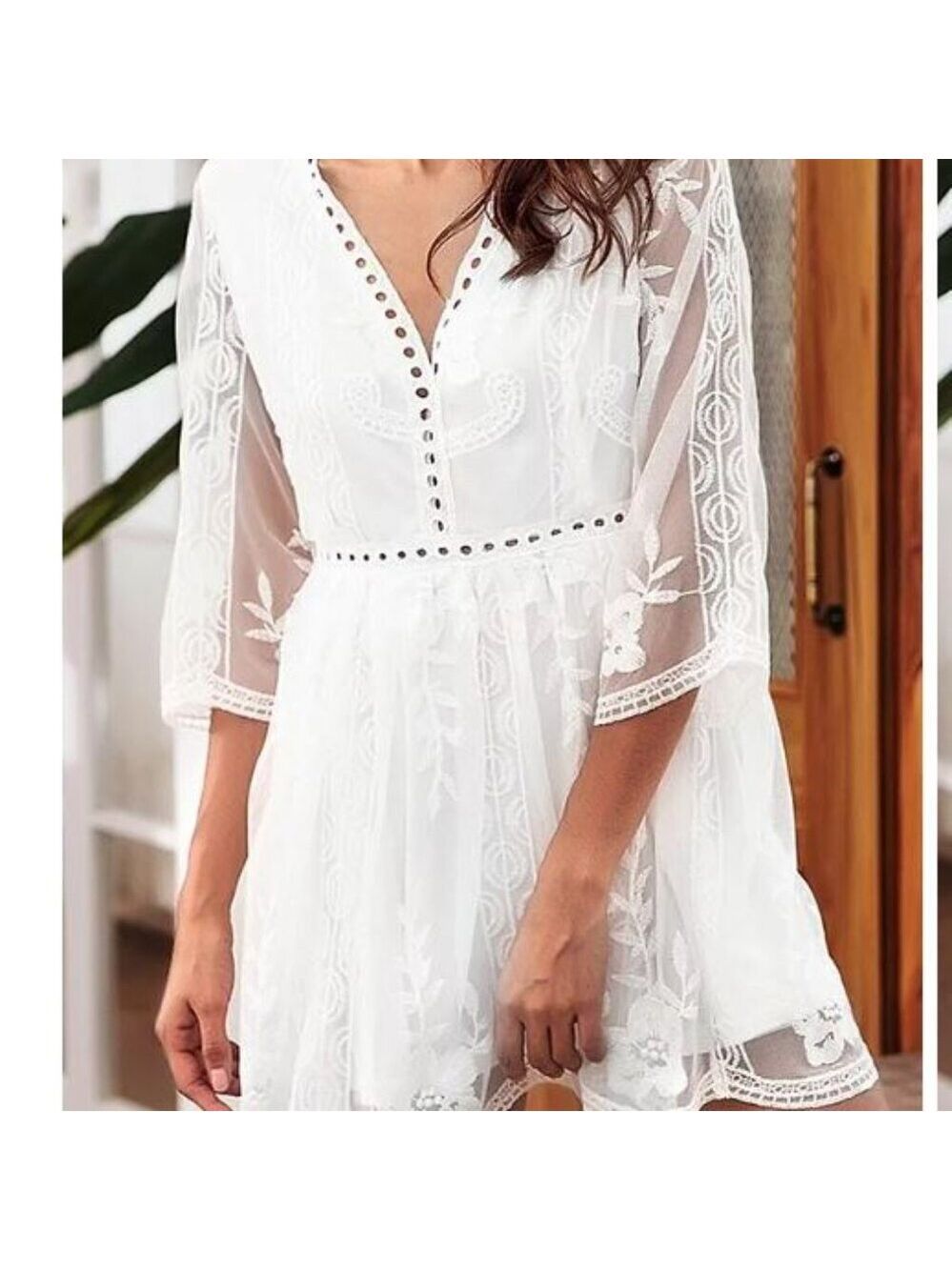 ROMANTIC CUPSHE White Lace Embroidery V-Neck Mini Dress Women's XXL/24/26 BNWT